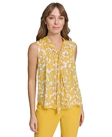 Tommy Hilfiger Women's Floral-Print Tie-Neck Pintuck Blouse