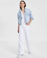 Dkny Jeans Womens Oversized Crop Logo Jacket Lace Up V Neck Short Sleeve T Shirt High Rise Flare Leg Jeans