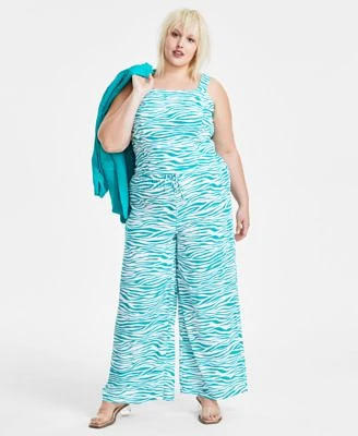 Bar Iii Trendy Plus Size Printed Sleeveless Square Neck Tank Printed Pull On Wide Leg Pants Created For Macys