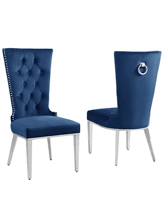 Best Quality Furniture 26" L x 20" W x 42" H Velvet Upholstered Side Chairs with Stainless Steel Legs, Set of 2
