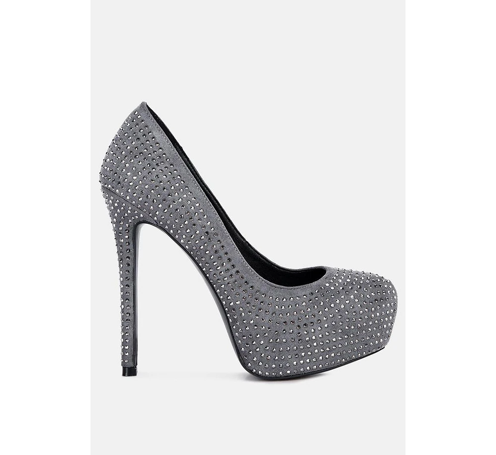 Clarisse diamante faux suede high heeled pumps