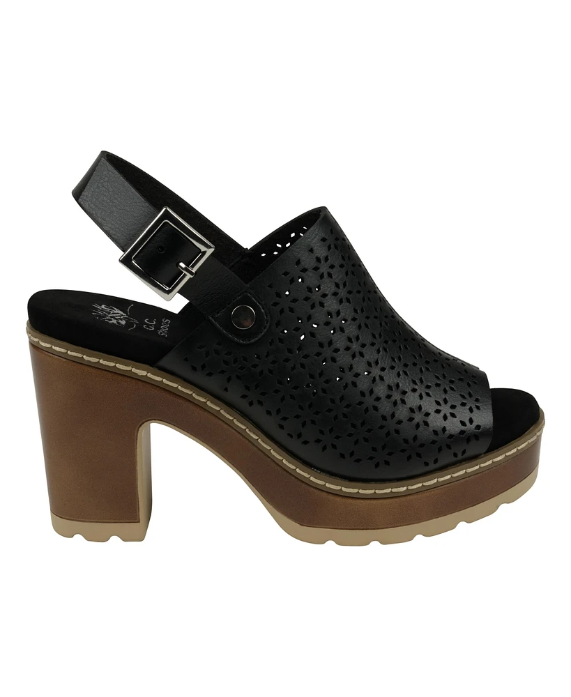Gc Shoes Women's Olivia Perforated Slingback Wooden Platform Heeled Sandals