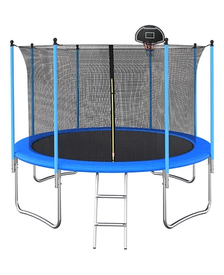 Simplie Fun 10 Ft Trampoline Inside Safety Net With Basketball Hoop