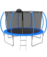 Simplie Fun 12 Ft Trampoline Pumpkin-Style Safety Net With Basketball Hoop