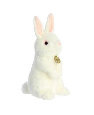 Aurora Medium Sitting Pretty American White Rabbit Miyoni Realistic Plush Toy White 12"