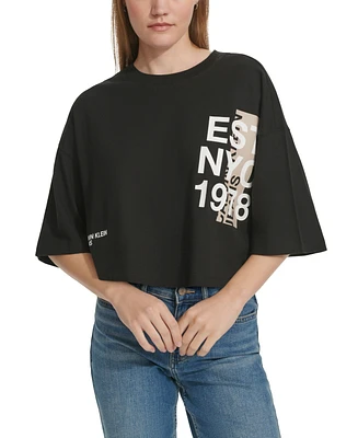 Calvin Klein Jeans Women's Vertical-Logo Cropped T-Shirt