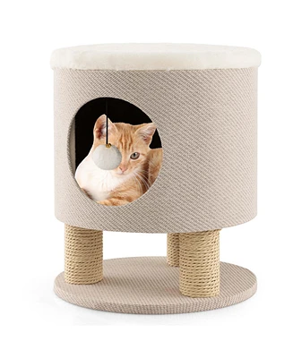 Costway 3-in-1 Cat Condo Stool Kitty Bed with Scratching Posts & Plush Ball Toy