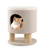 Costway 3-in-1 Cat Condo Stool Kitty Bed with Scratching Posts & Plush Ball Toy