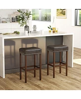 29.5" Wood Frame Pu Leather Upholstered Bar Stools Set of 2 with Footrests