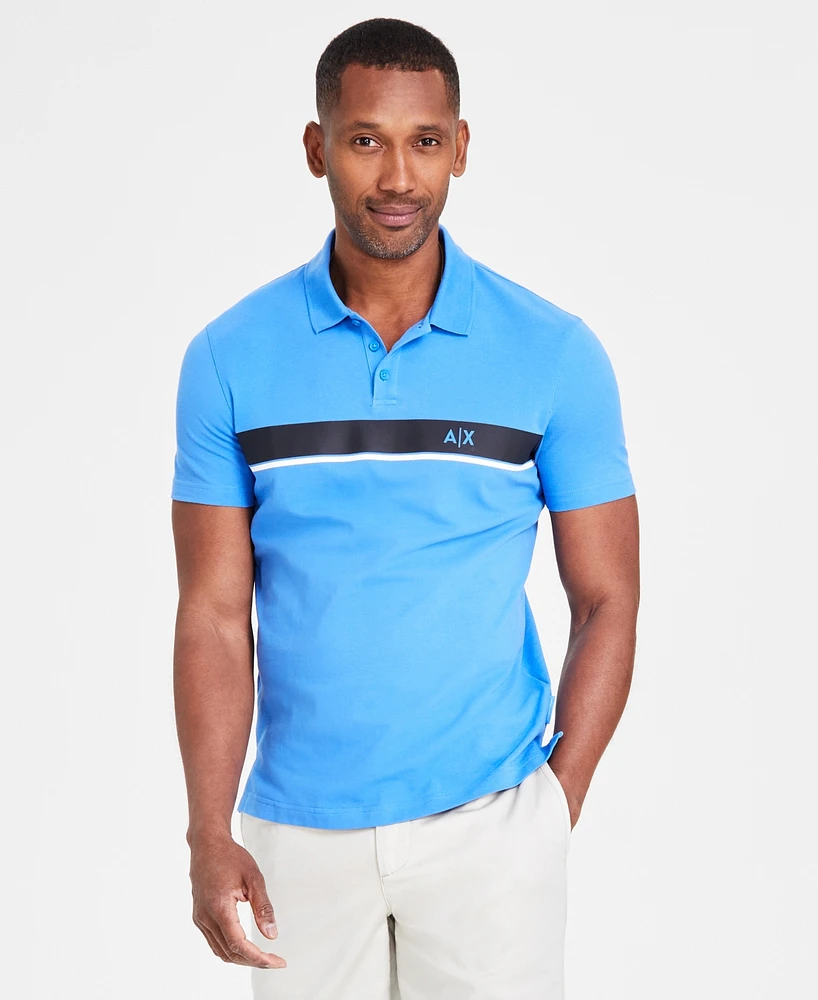 A|X Armani Exchange Men's Central Stripe Logo-Print Polo Shirt