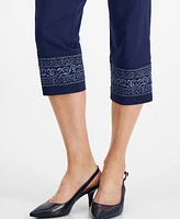 Jm Collection Petite Embroidered-Trim Capri Pants, Created for Macy's