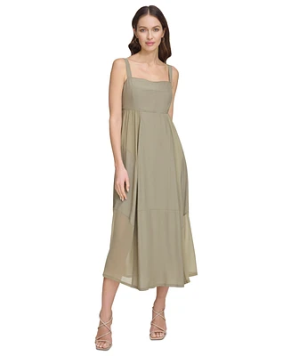 Dkny Women's Solid Square-Neck Sleeveless Chiffon Dress