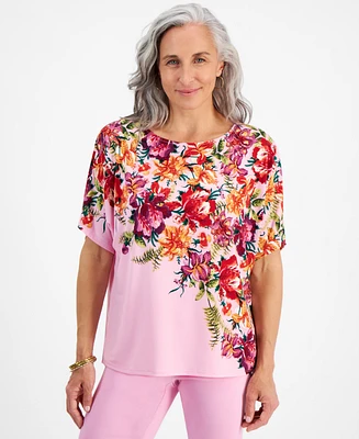 Jm Collection Petite Paradise Garden Dolman-Sleeve Top, Created for Macy's
