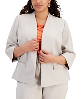 Kasper Plus Size 3/4-Sleeve Zip-Pocket Jacket