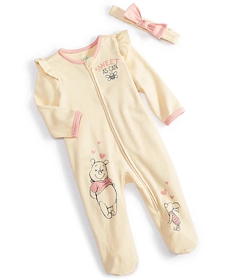 Disney Baby Winnie-the-Pooh Footed Coverall & Headband, 2 Piece Set