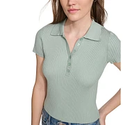 Calvin Klein Jeans Women's Ribbed Short-Sleeve Polo Shirt