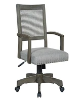 Office Star Deluxe Solid Wood and Cane Back 26.4" x 42" Bankers Chair with Antique-Like Gray Finish Frame and Gray Fabric Seat - Antique