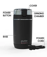 Tzumi Puree Electric Coffee Grinder, One-Touch Spice, Herb, and Bean Grinder with Stainless Steel Blades