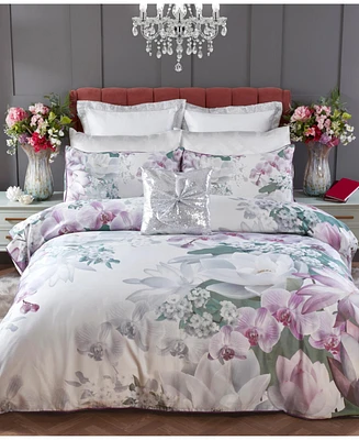 By Caprice Home 100% Cotton Lotus Flower Print Duvet Cover Set With Matching Pillow Cases Queen