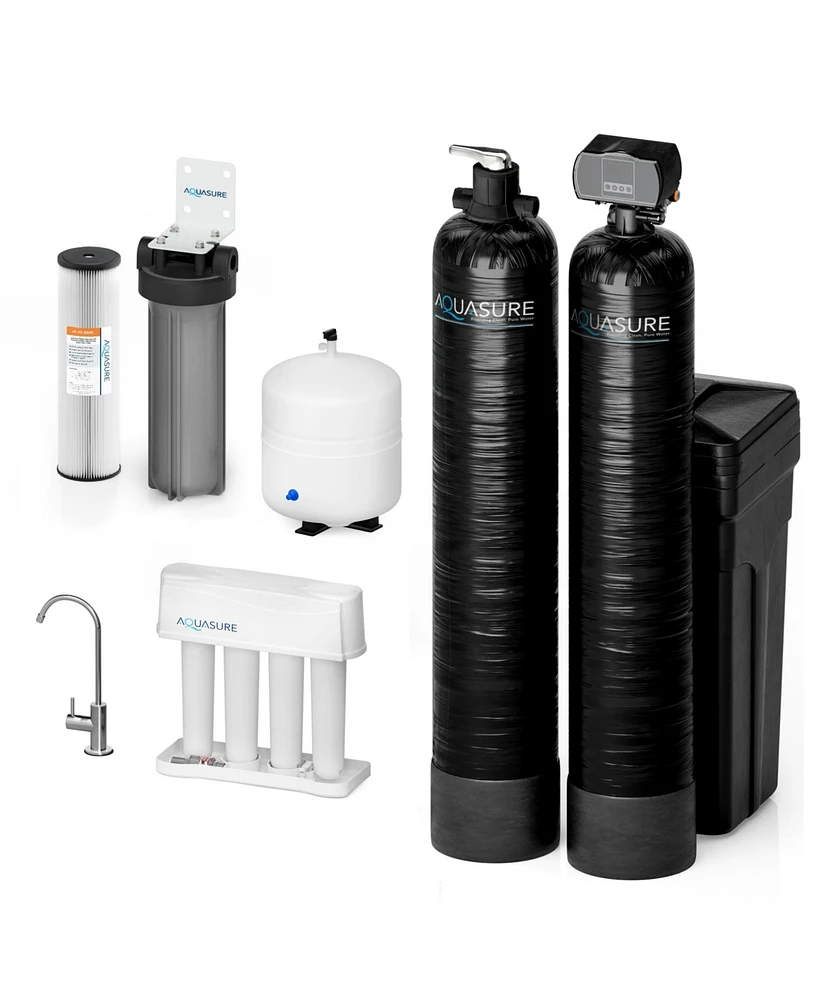 Aquasure Signature Elite | 600,000 Gallons Whole House Water Filter Treatment Bundle with 32,000 Grains Softener, 75 Gpd Reverse Osmosis System