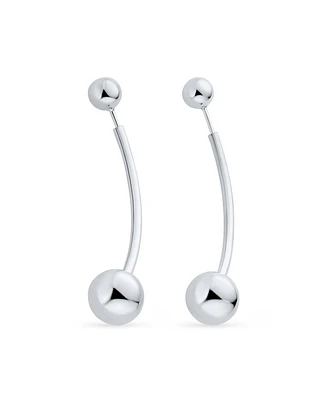 Modern Geometric Linear Long Bar Drop Ear .925 Sterling Silver Double Bead Ball Dangle Earrings For Women Teen 6,10 Mm Bead