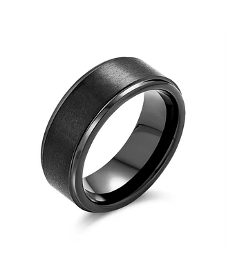 Plain Simple Black Matte Couples Titanium Wedding Band Ring For Men Women Beveled Edge Comfort Fit 8MM