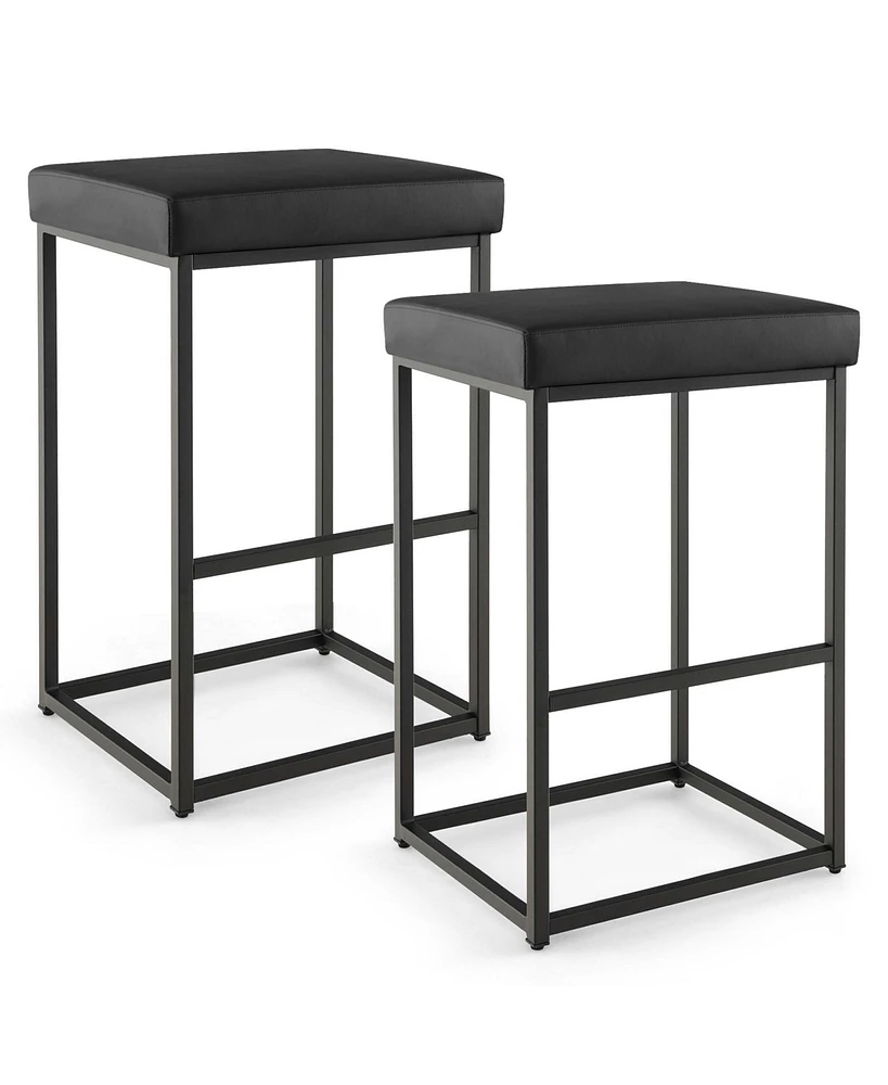 Costway 30" Barstools Set of 2 Upholstered Bar Height Chairs Pu Leather w/Footrest