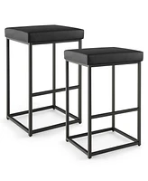 Costway 30" Barstools Set of 2 Upholstered Bar Height Chairs Pu Leather w/Footrest