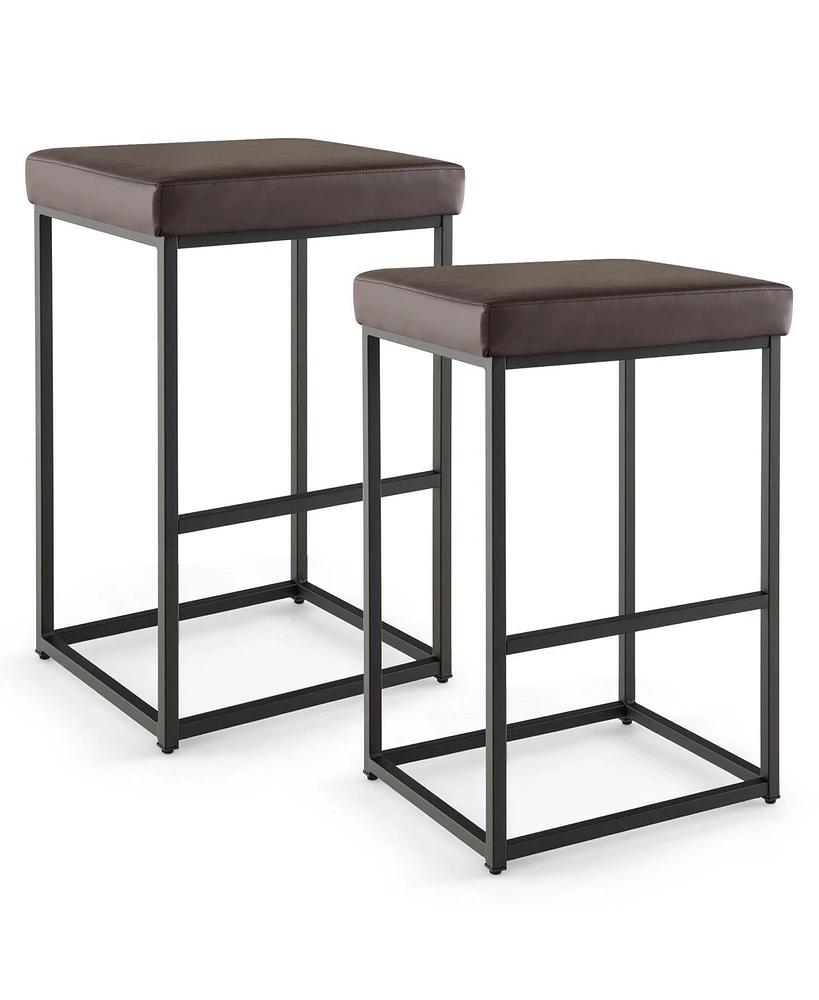 Costway 30" Barstools Set of 2 Upholstered Bar Height Chairs Pu Leather w/Footrest