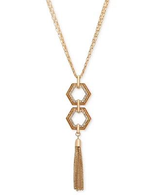 I.n.c. International Concepts Pave & Beaded Hexagon Chain Tassel Pendant Necklace, 28" + 3" extender, Created for Macy's