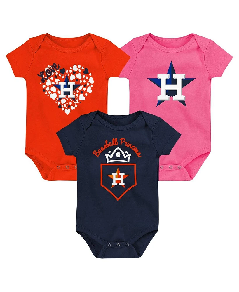 Baby Boys and Girls Fanatics Navy, Orange, Pink Houston Astros Three-Pack Home Run Bodysuit Set