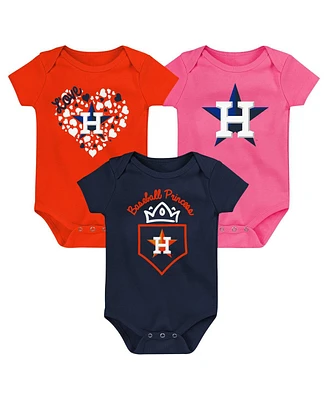 Baby Boys and Girls Fanatics Navy, Orange, Pink Houston Astros Three-Pack Home Run Bodysuit Set