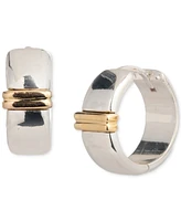 Lauren Ralph Lauren Two-Tone Sterling Silver Ribbed Huggie Extra-Small Hoop Earrings, .37"