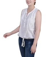 Ny Collection Women's Sleeveless Pintuck Tie-Hem Blouse