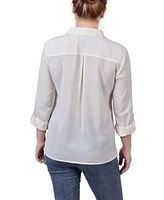 Ny Collection Women's 3/4 Sleeve Windowpane Blouse