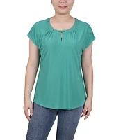 Ny Collection Women's Short Extended-Sleeve Grommet Neck Knit Top