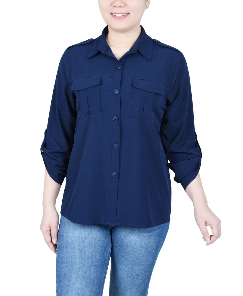 Ny Collection Women's 3/4 Sleeve Roll Tab Blouse