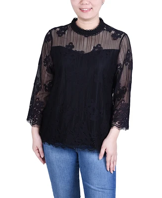 Ny Collection Women's 3/4 Sleeve Lace Blouse