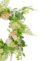 Northlight Hydrangea and Fern Spring Floral Berry Wreath, 28"