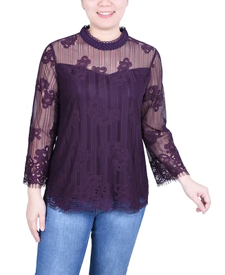 Ny Collection Women's 3/4 Sleeve Lace Blouse