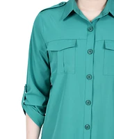 Ny Collection Women's 3/4 Sleeve Roll Tab Blouse