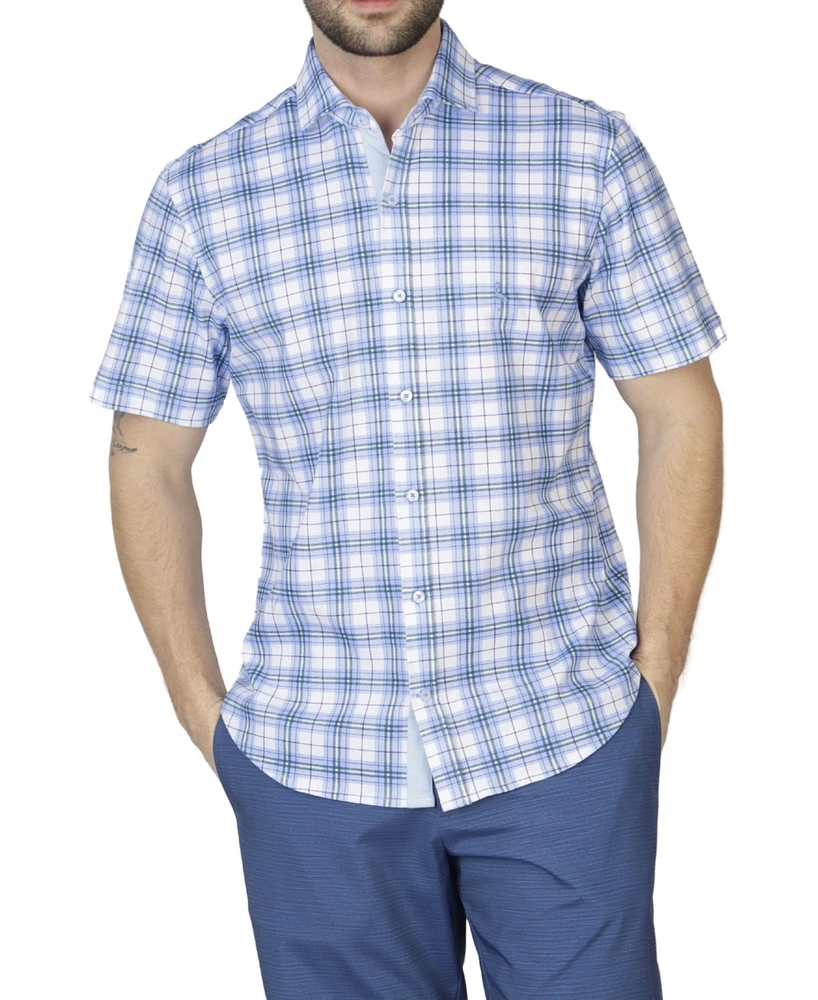 Windowpane Plaid Knit Short Sleeve Shirt