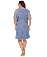 Adrianna Papell Plus Surplice-Neck Beaded Short Dress