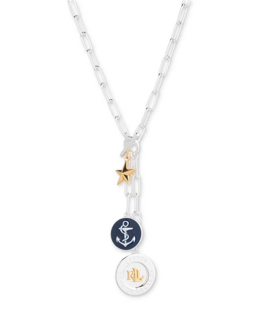 Lauren Ralph Lauren Sterling Silver & 18k Gold-Plated Vermeil Nautical Logo Charm 17" Lariat Necklace