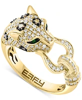 Effy Multicolor Diamond (3/4 ct. t.w.) & Emerald Accent Panther Head Statement Ring