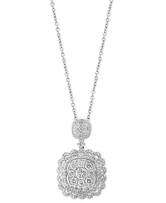 Effy Diamond Scalloped Edge Cluster 18" Pendant Necklace (1-1/5 ct. t.w.) in 14k White Gold