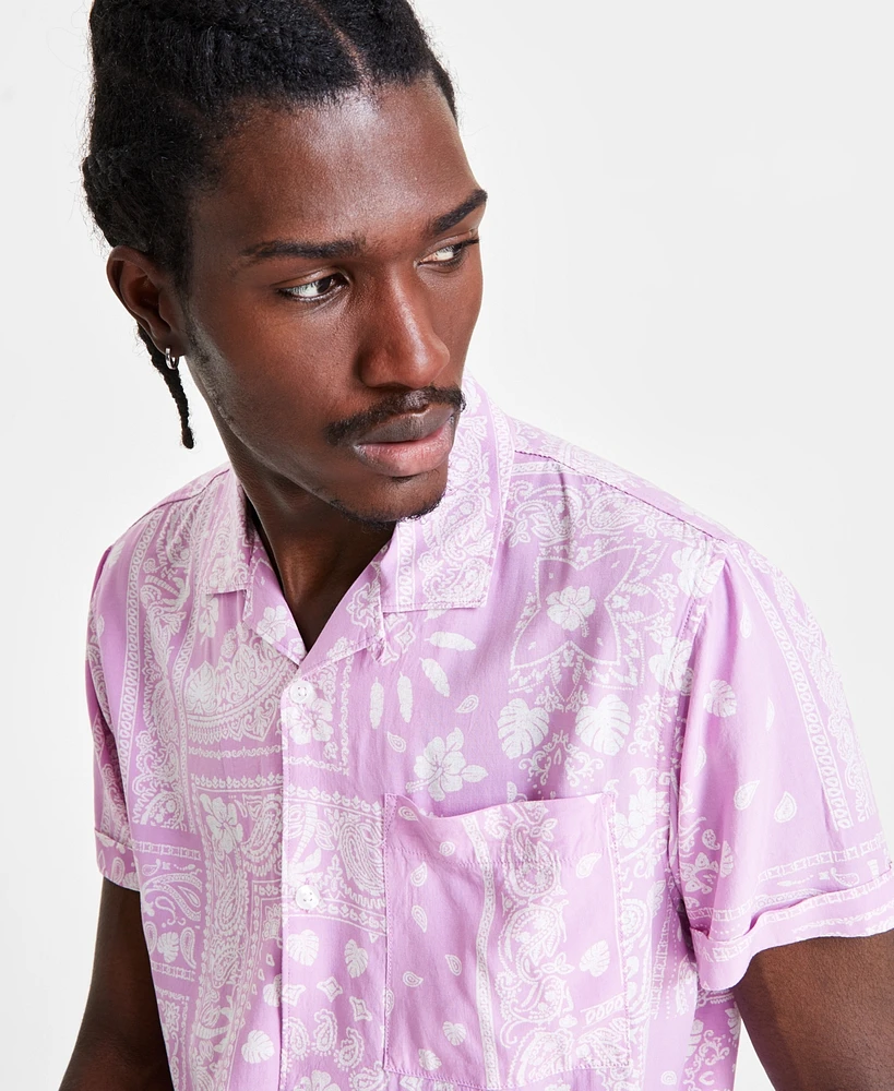 Sun + Stone Men's Klaus Short Sleeve Button-Front Printed Shirt, Created for Macy's