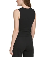 Calvin Klein Women's Ruched Crewneck Logo Tank Top