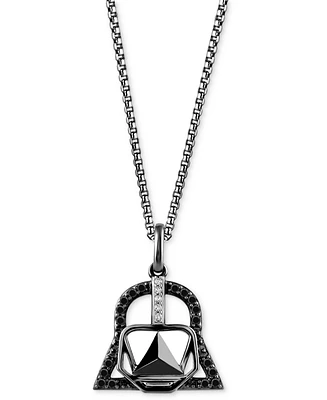 Wonder Fine Jewelry Black & White Diamond Darth Vader Mask 18" Pendant Necklace (1/6 ct. t.w.) in Sterling Silver with Black Rhodium