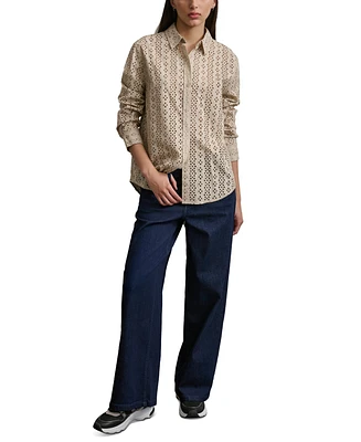 Dkny Jeans Women's Eyelet Long-Sleeve Button-Front Blouse